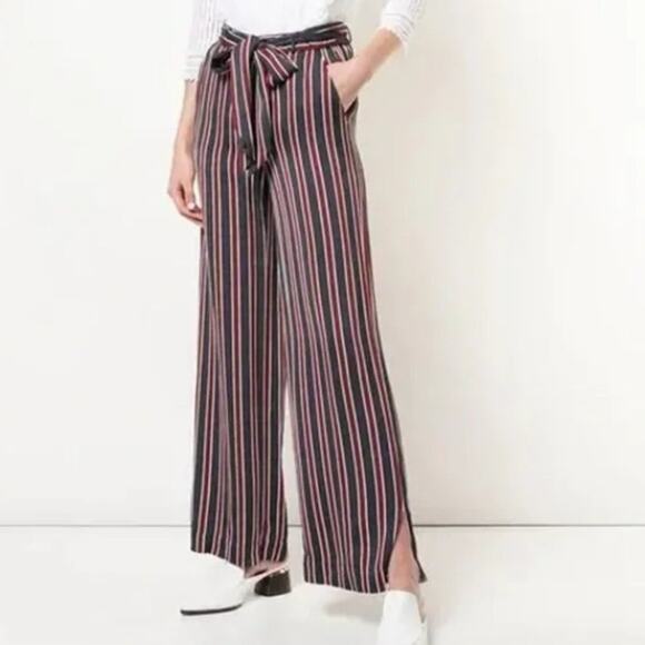 Frame Navy Multi Striped Self Tie Wide Leg Pants - Picture 1 of 4